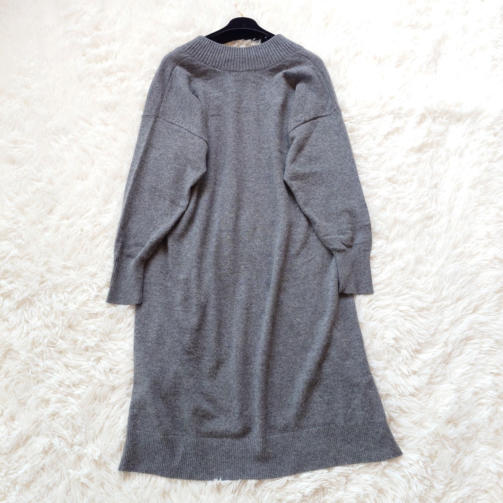 23区 洗える ウール カシミヤ ニット ロング 長袖 ワンピース Vネック