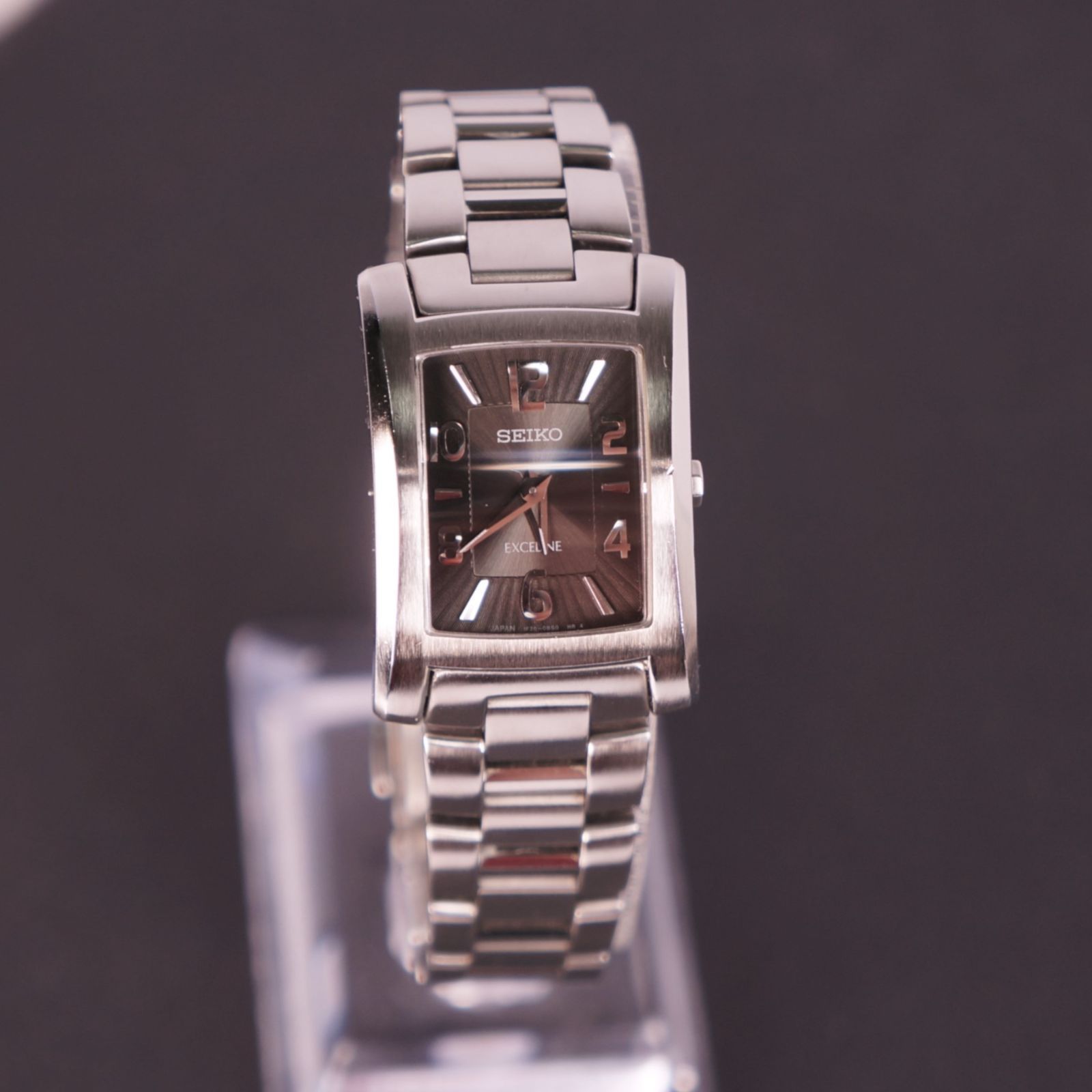 稼働品】SEIKO エクセリーヌ 黒文字盤 ダイヤシールドケース 電池交換