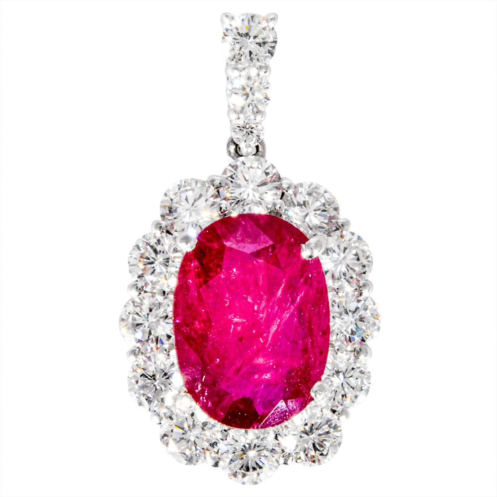 ペンダントトップ ルビー 4.078 ct Pt 900 6.6 g レッド ダイヤモンド 2.03 プラチナ レディース
