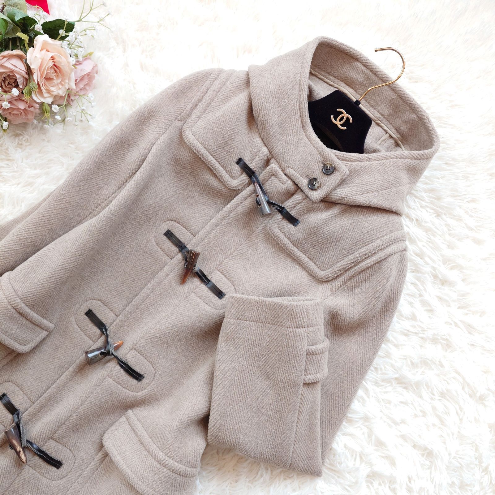 23区 イタリア生地 ダッフルコート ロングコート ヘリンボーン フード