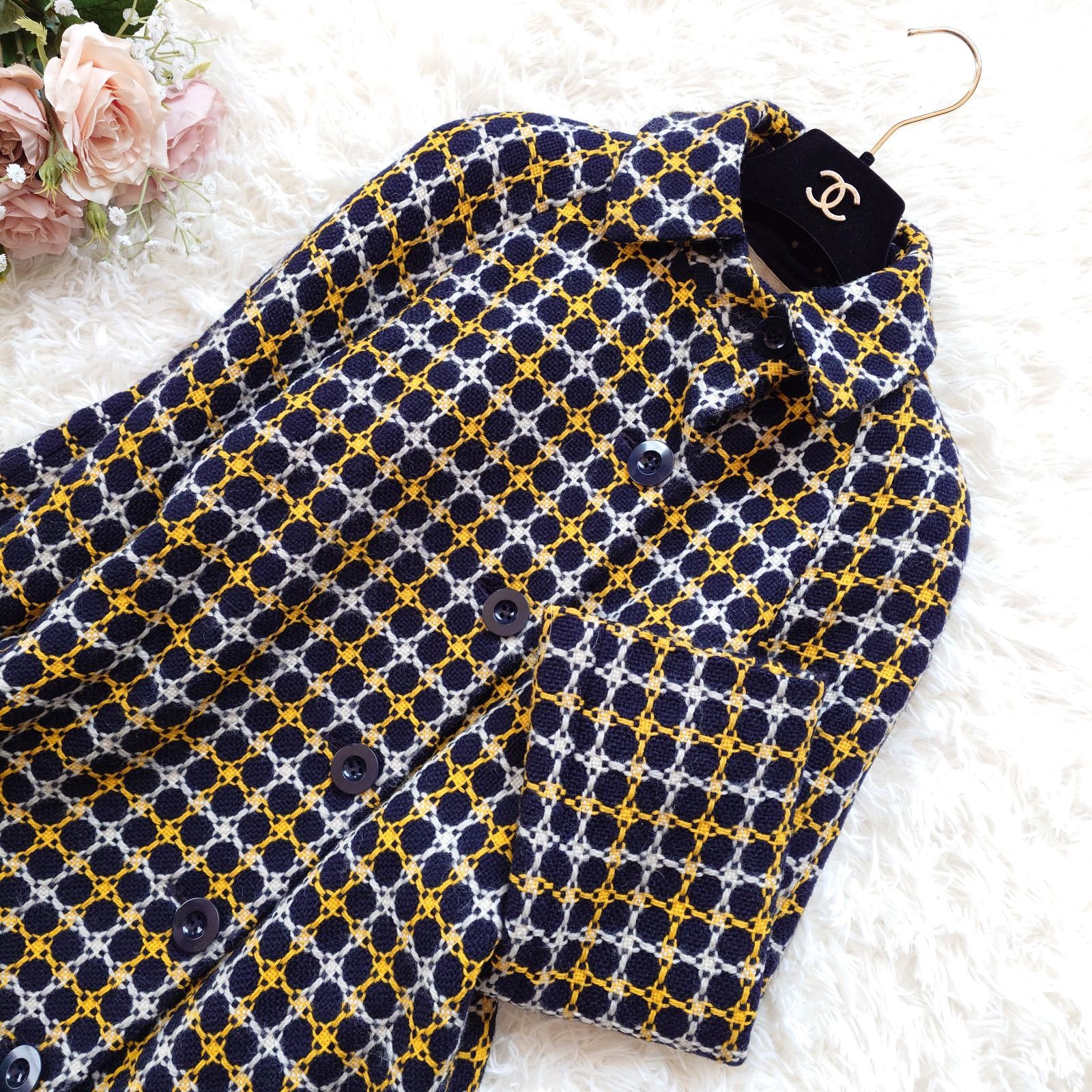 サリースコット Sally Scott ツイード ロングコート マルチカラー