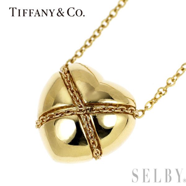 ティファニー K 18 YG ペンダントネックレス ハートチェーンクロス