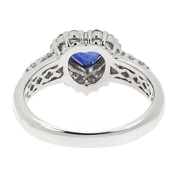 Pt900 ハートシェイプ サファイア ダイヤモンド リング 1.02ct D0.53ct