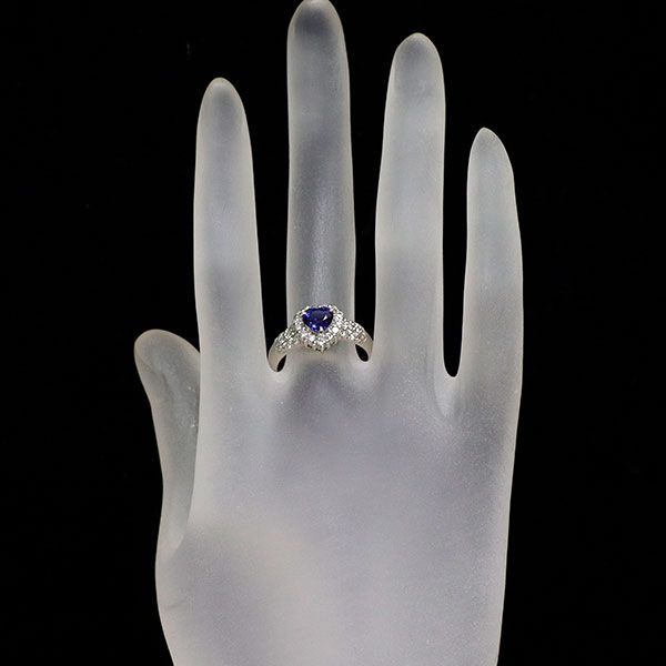 Pt900 ハートシェイプ サファイア ダイヤモンド リング 1.02ct D0.53ct
