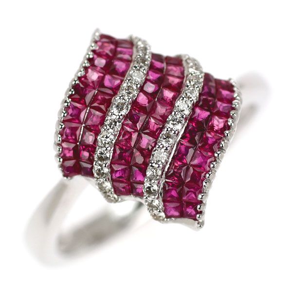 K18WG ルビー ダイヤモンド リング 1.00ct D0.15ct ミステリー