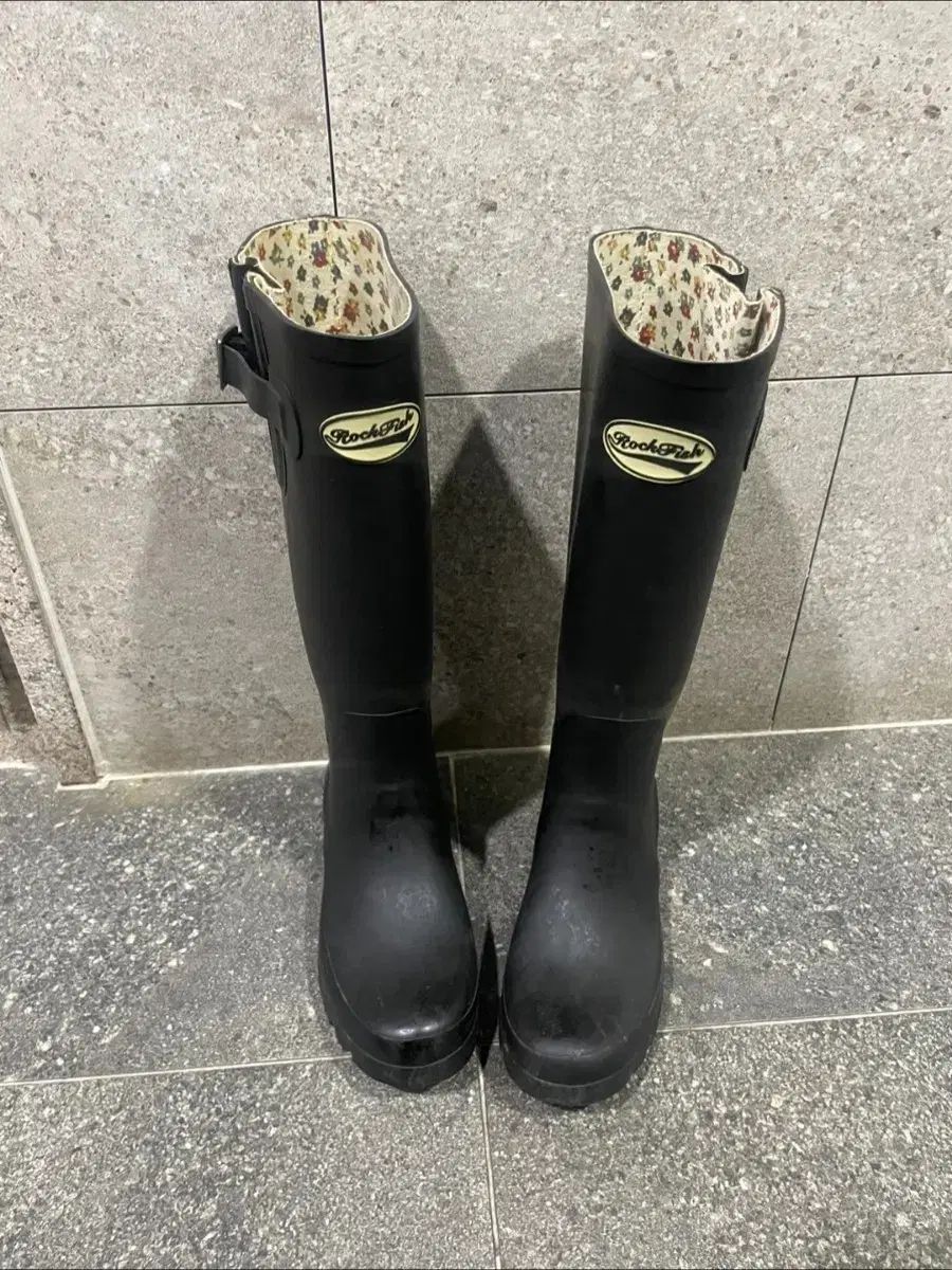 ロックフィッシュ ブラック ロング レインブーツ フラワー イン