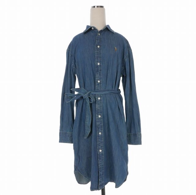 ポロ ラルフローレン POLO RALPH LAUREN ポニー刺繍 デニムシャツワンピース ドレス ベルト付き 長袖 4 インディゴ 正規