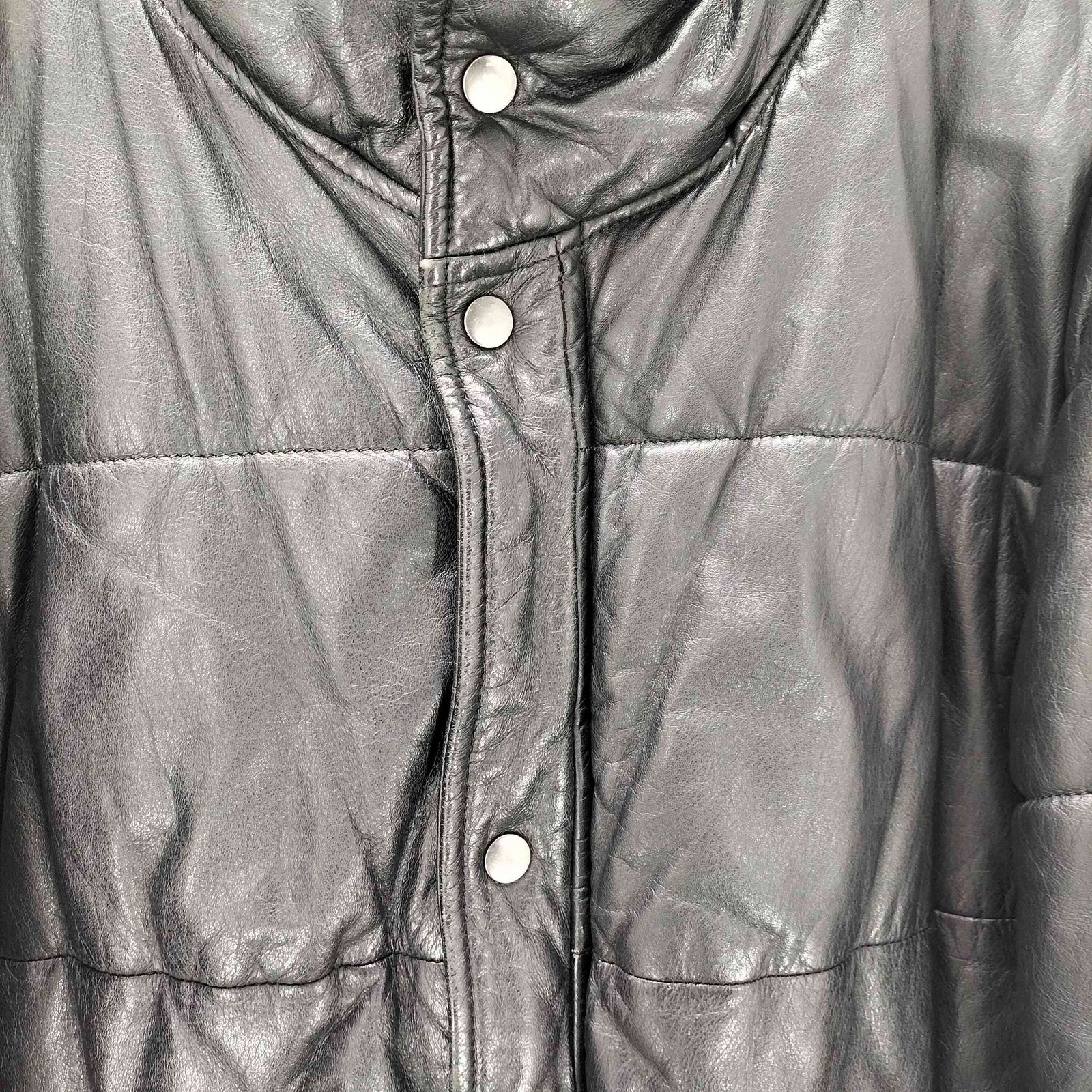 ハラジュクマザー MOTHER 90 S W-1 牛革 カウスキン リアルレザー 中綿 キルト ボンバー ジャケット 比翼 ダブルジップ ビックサイズ メンズ LL モックネック デニム