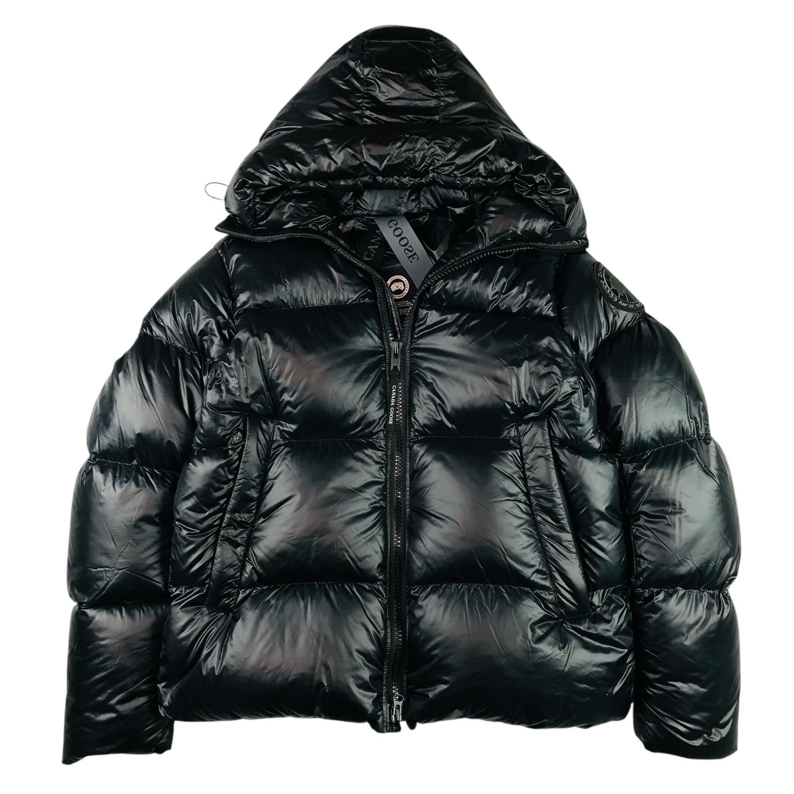 CANADA GOOSE カナダグース Crofton Puffer クロフトン パッファー ブラックレーベル メンズ ブラックブランドアイコンワッペン フード付き ブランドロゴ ダブルジップ ダウンジャケット L|約XL相当 メンズダウン