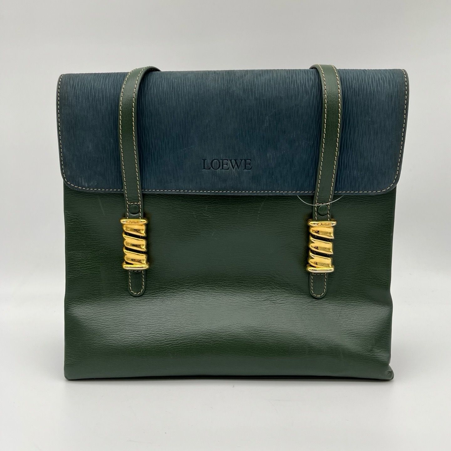 LOEWE ロエベ グリーン レザー ベラスケス ツイスト ショルダーバッグ トートバッグ