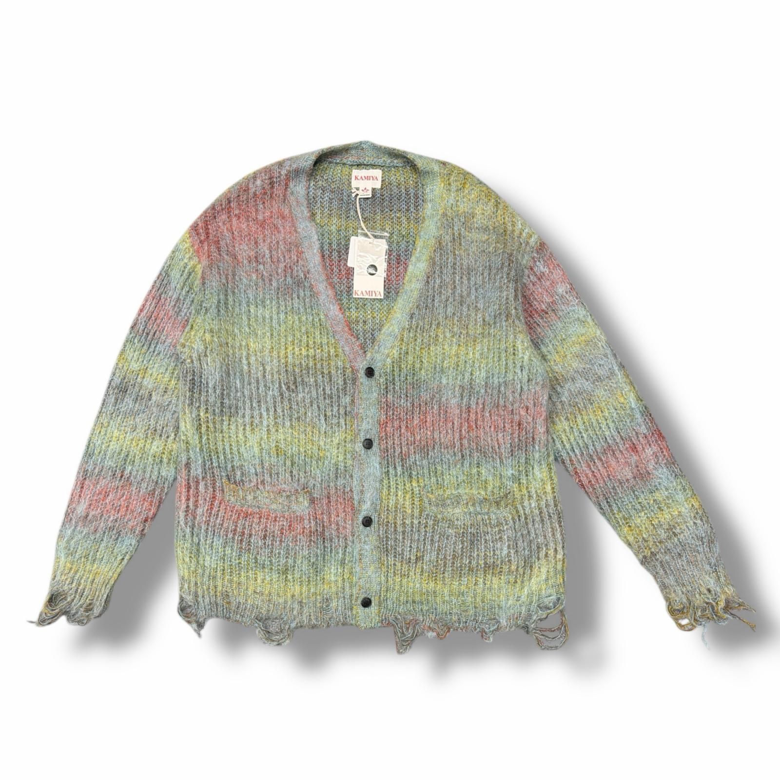 参考上代47300円 KAMIYA 24AW Kasuri Mohair Cardigan クラッシュ