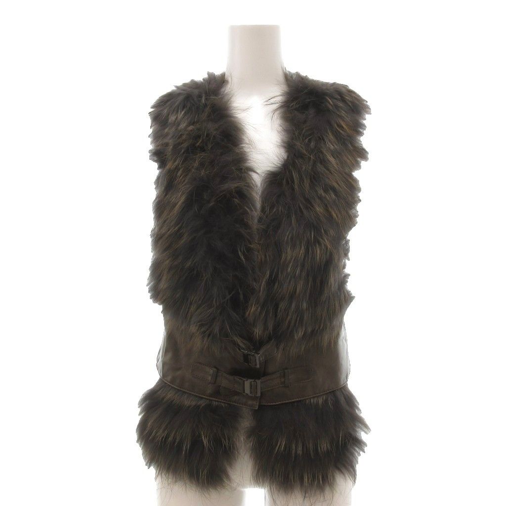 ヒロココシノ HIROKO KOSHINO 美品 リアルファー ラムレザーベスト 40