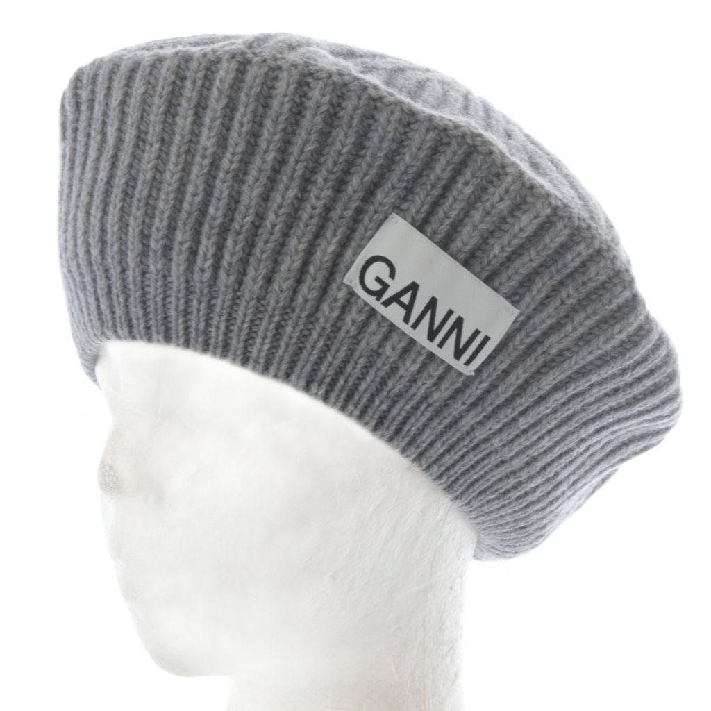 GANNI ニットベレー帽 ガニー GANNI 帽子 ベレー帽 ニット ロゴ グレー A4430 /YO35 - メルカリ