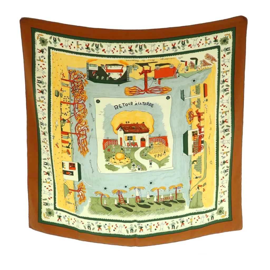 ♡希少♡エルメス　スカーフ　カレ90 RE TOUR A LA TERRE エルメス HERMES カレ90 RETOUR A LA TERRE 故郷に帰る スカーフ