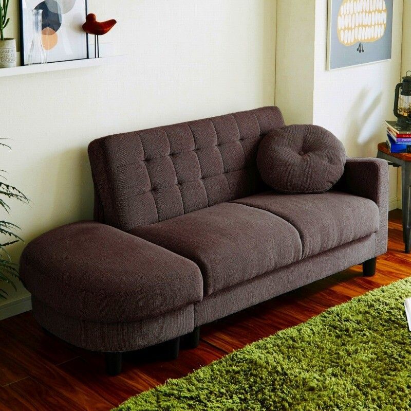 ♪ファブリック カウチソファ スツール付 ブラウン オットマン 収納 ソファ スツール 簡易ベッド ソファベッド 1人暮らし 2人暮らし DINKS 姫系