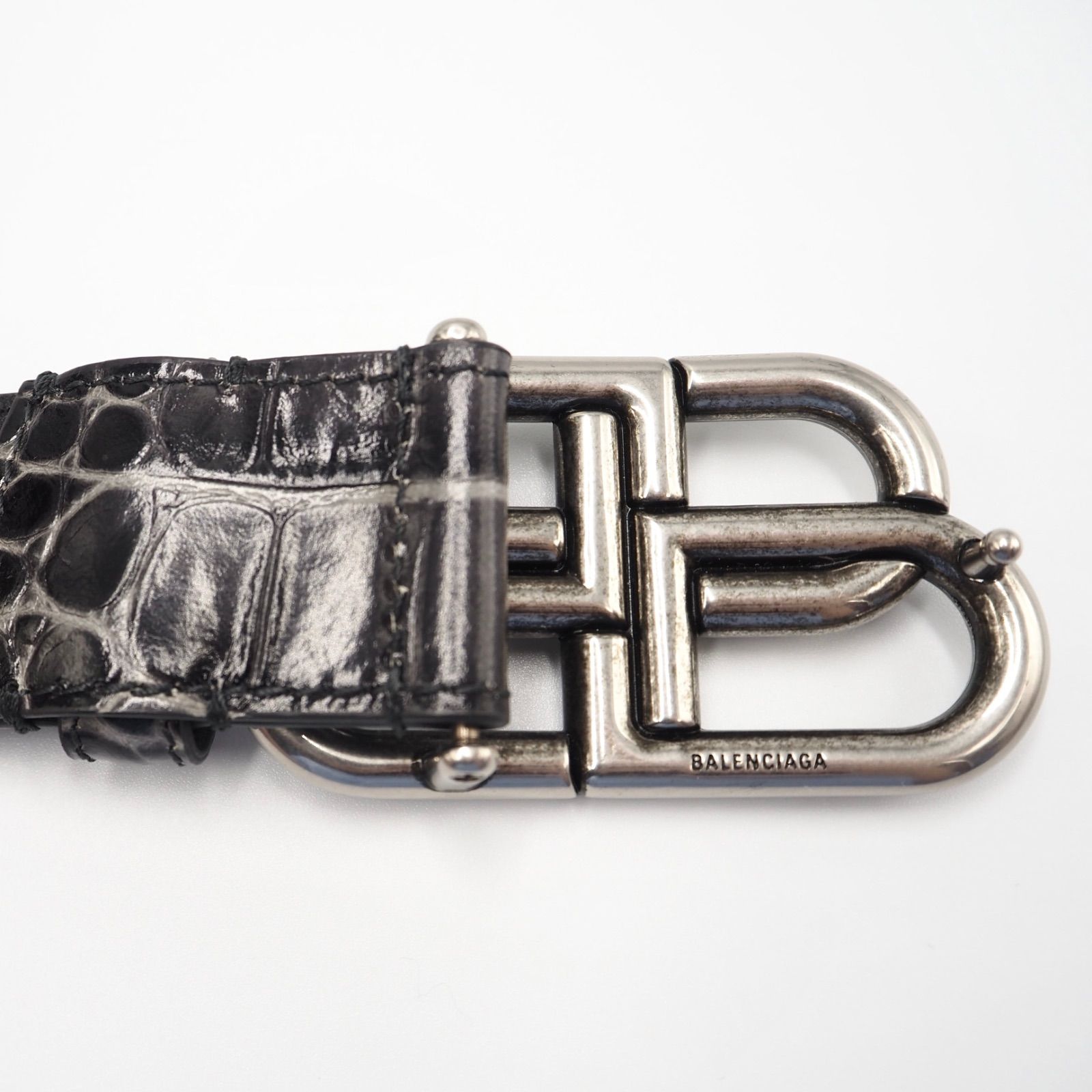 現行品】BALENCIAGA BBロゴ クロコエンボスレザー ベルト レザー