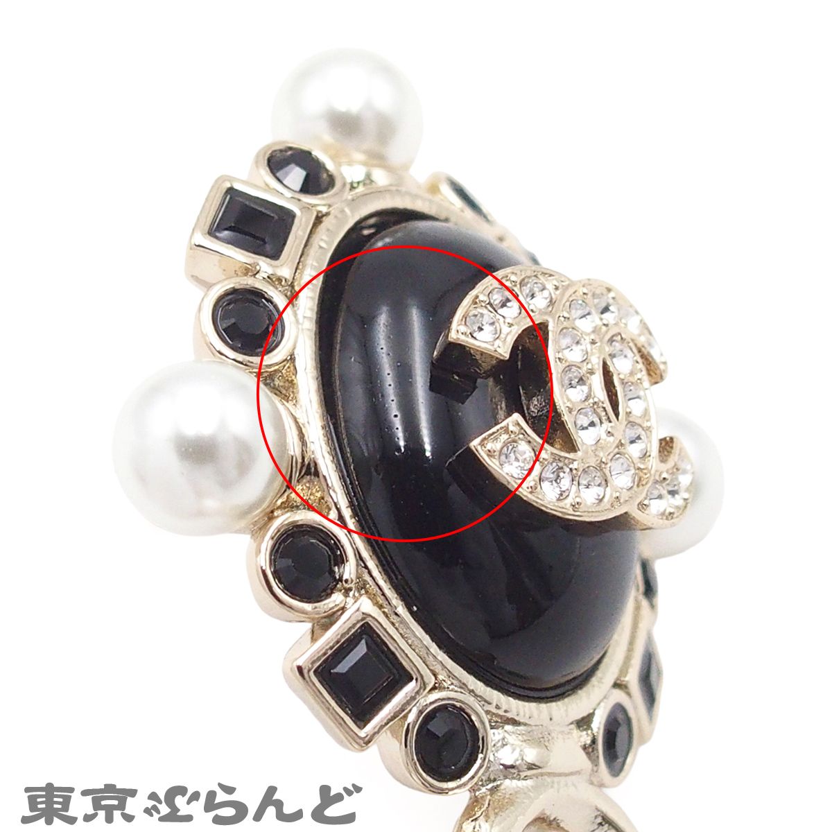 シャネル CHANEL ピアス ブラックxゴールド メタル コスチュームパール