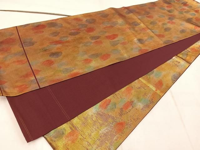 平和屋着物◎全通柄袋帯 幾何学文様 金糸 引箔 正絹 逸品 BAAW1663mz