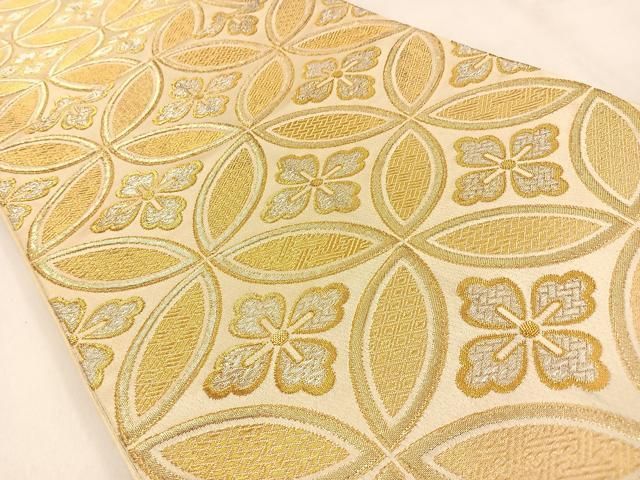 平和屋着物◎全通柄袋帯 七宝花菱文 金銀糸 正絹 逸品 BAAW0763hj