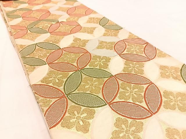 平和屋着物◎六通柄袋帯 唐織 七宝花菱文 金糸 正絹 逸品 BAAV7971yc