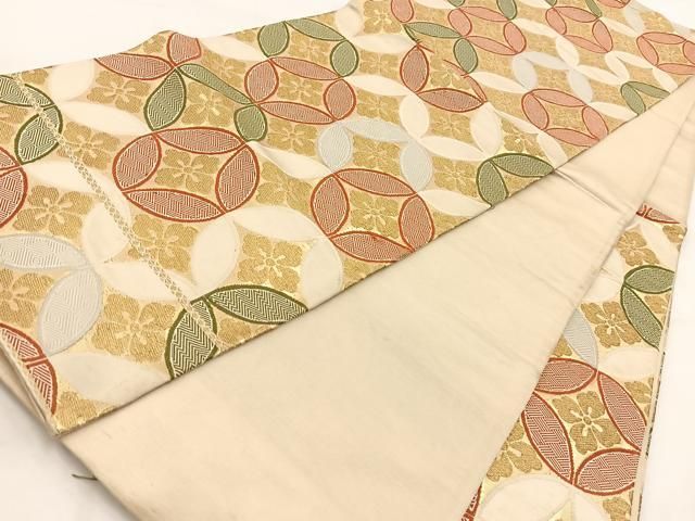 平和屋着物◎六通柄袋帯 唐織 七宝花菱文 金糸 正絹 逸品 BAAV7971yc
