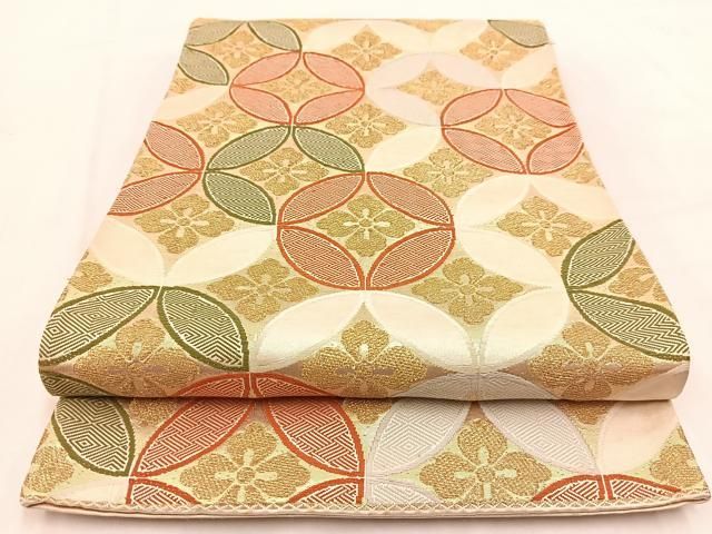 平和屋着物◎六通柄袋帯 唐織 七宝花菱文 金糸 正絹 逸品 BAAV7971yc