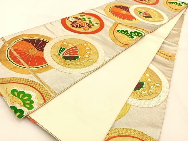 平和屋着物◎六通柄袋帯 唐織 花蝶丸文 金銀糸 正絹 逸品 BAAW0767hj