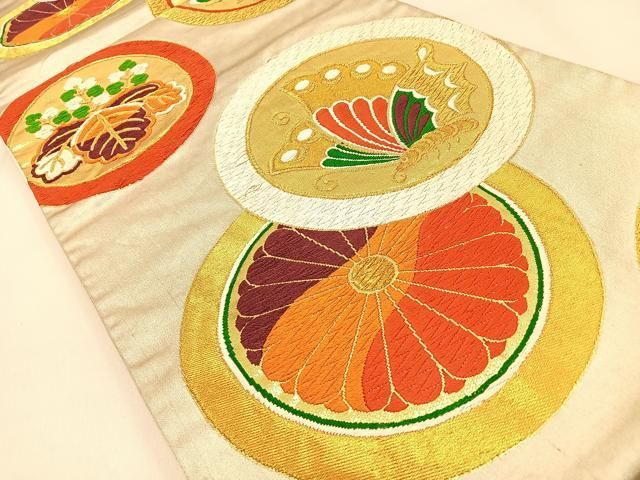 平和屋着物◎六通柄袋帯 唐織 花蝶丸文 金銀糸 正絹 逸品 BAAW0767hj