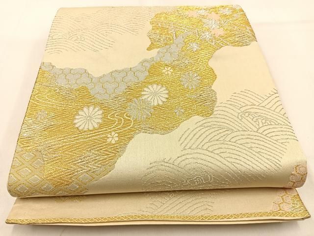 平和屋着物◎六通柄袋帯 道長渡橋花文 金銀糸 正絹 逸品 BAAW0768hj