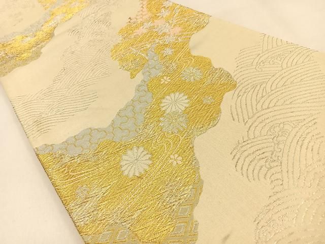 平和屋着物◎六通柄袋帯 道長渡橋花文 金銀糸 正絹 逸品 BAAW0768hj