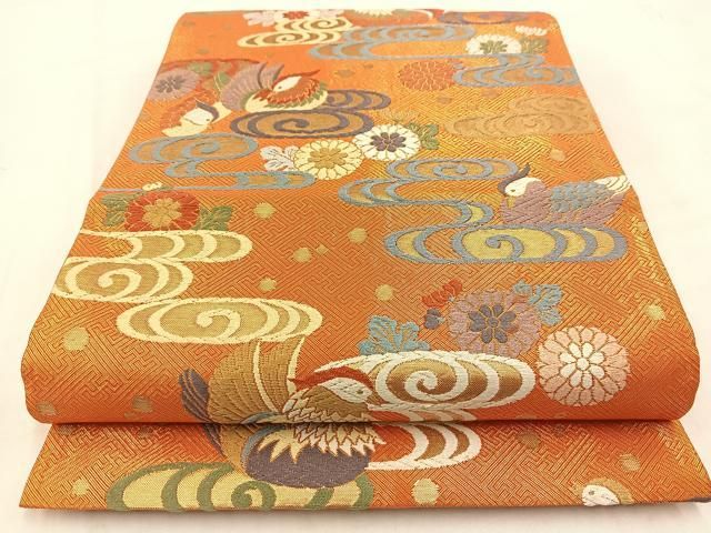 平和屋着物◎佐賀錦 六通柄袋帯 唐織 鴛鴦流水花文 金糸 正絹 逸品