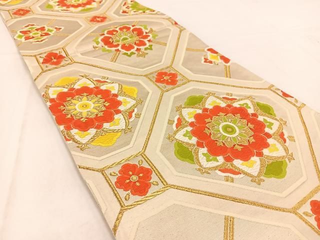 平和屋着物◎西陣 六通柄袋帯 唐織 蜀江花文 金糸 証紙付き 正絹 逸品