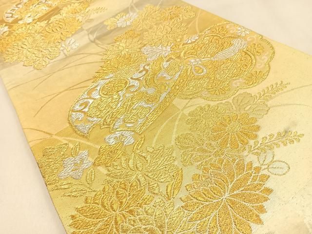 平和屋着物◎西陣 六通柄袋帯 吉祥花文 金銀糸 正絹 逸品 BAAW0814hj