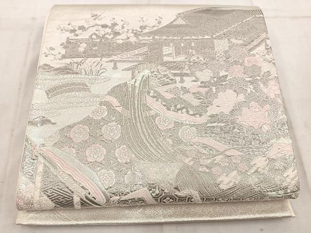 平和屋着物◎太鼓柄袋帯 唐織 薫香几帳式部図 銀糸 正絹 逸品