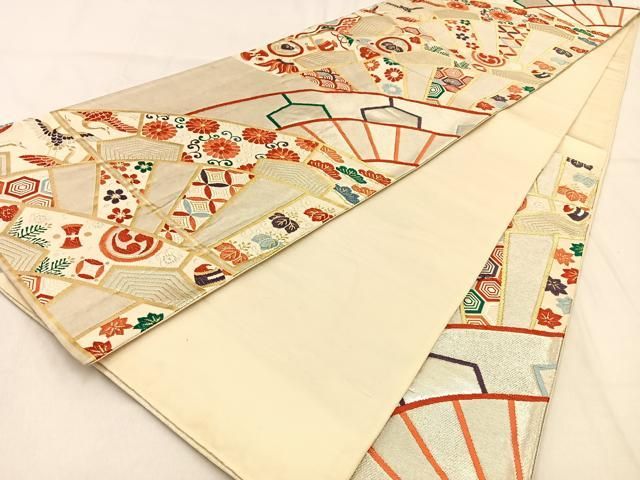 平和屋着物◎六通柄袋帯 唐織 片輪車宝尽くし花文 金銀糸 正絹 逸品