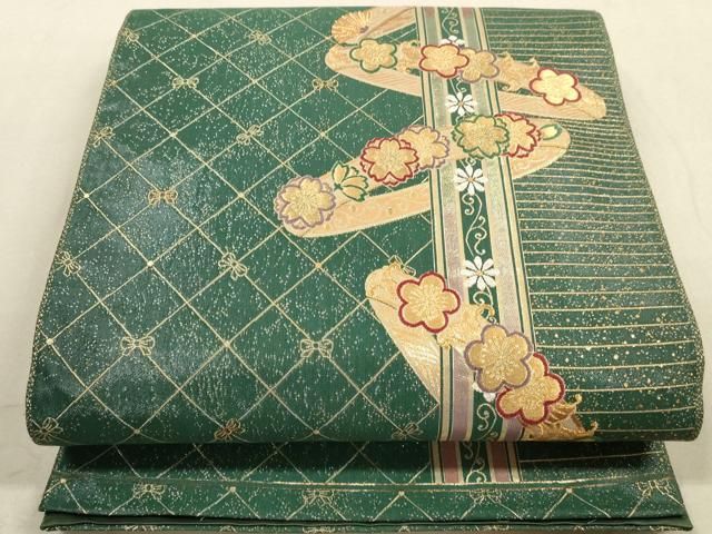 平和屋着物◎六通柄袋帯 唐織 花間道 金糸 正絹 逸品 DAAZ1986xg