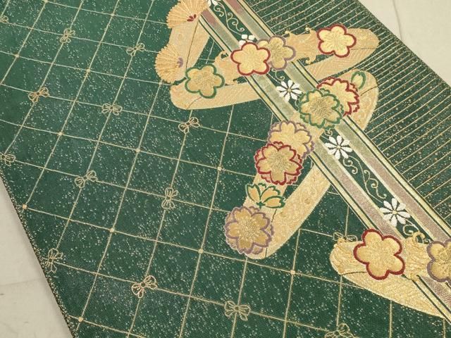 平和屋着物◎六通柄袋帯 唐織 花間道 金糸 正絹 逸品 DAAZ1986xg