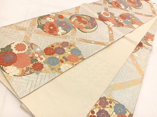 平和屋着物◎佐賀錦 六通柄袋帯 唐織 蜀江花丸文 正絹 逸品 BAAW2121yc