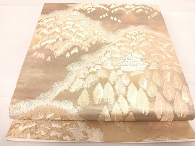 平和屋着物◎西陣 服部織物謹製 六通柄袋帯 こはく錦 洛西風景 金銀糸