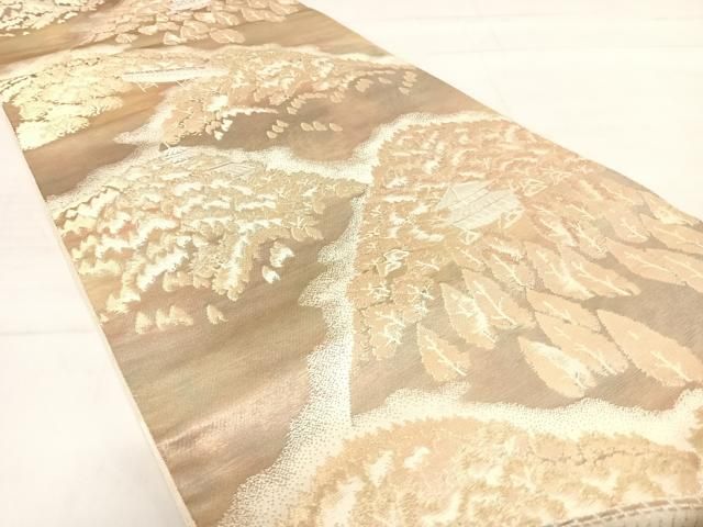 平和屋着物◎西陣 服部織物謹製 六通柄袋帯 こはく錦 洛西風景 金銀糸