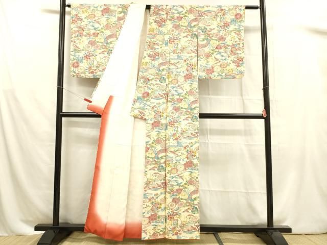 平和屋着物□上質な小紋 型染 飛鶴風景花文 正絹 逸品 DABB3022cm