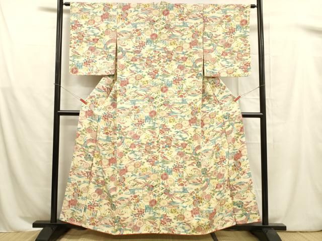 平和屋着物□上質な小紋 型染 飛鶴風景花文 正絹 逸品 DABB3022cm