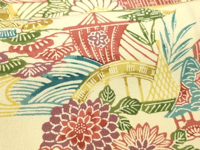 平和屋着物□上質な小紋 型染 飛鶴風景花文 正絹 逸品 DABB3022cm