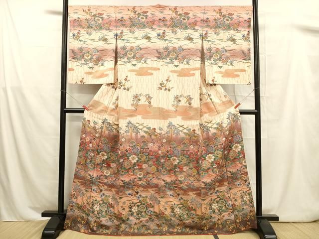 平和屋着物□訪問着 流水草花文 暈し染め 金彩 正絹 逸品 DABB3023cm