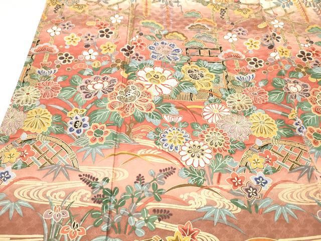 平和屋着物□訪問着 流水草花文 暈し染め 金彩 正絹 逸品 DABB3023cm