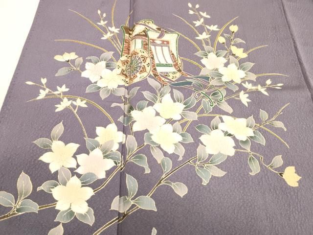 平和屋着物□訪問着 御所車扇面花文 暈し染め 金彩 正絹 逸品