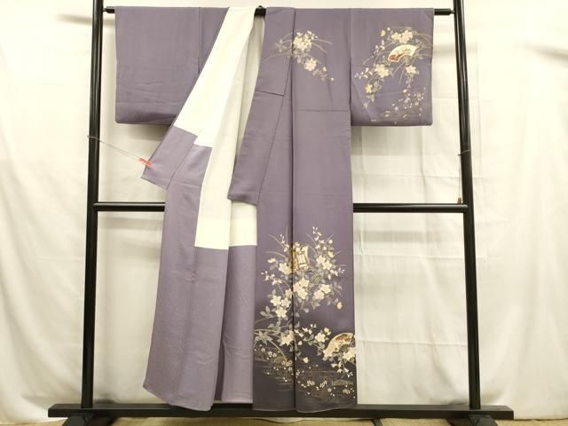 平和屋着物□訪問着 御所車扇面花文 暈し染め 金彩 正絹 逸品