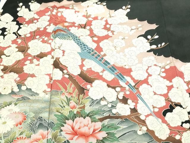 平和屋着物●豪華色留袖　花鳥丸文　暈し染め　金彩　正絹　逸品　CAAZ3895yc 平和屋着物□豪華黒留袖 尾長鳥花文 金彩 正絹 逸品 DABA9580sf - メルカリ