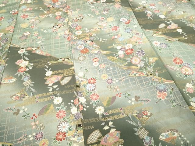 平和屋着物□上質な小紋 扇面草花文 暈し染め 金彩 正絹 逸品