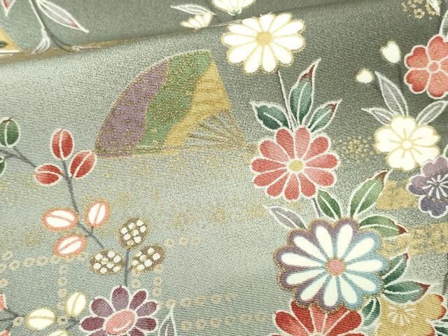 平和屋着物□上質な小紋 扇面草花文 暈し染め 金彩 正絹 逸品